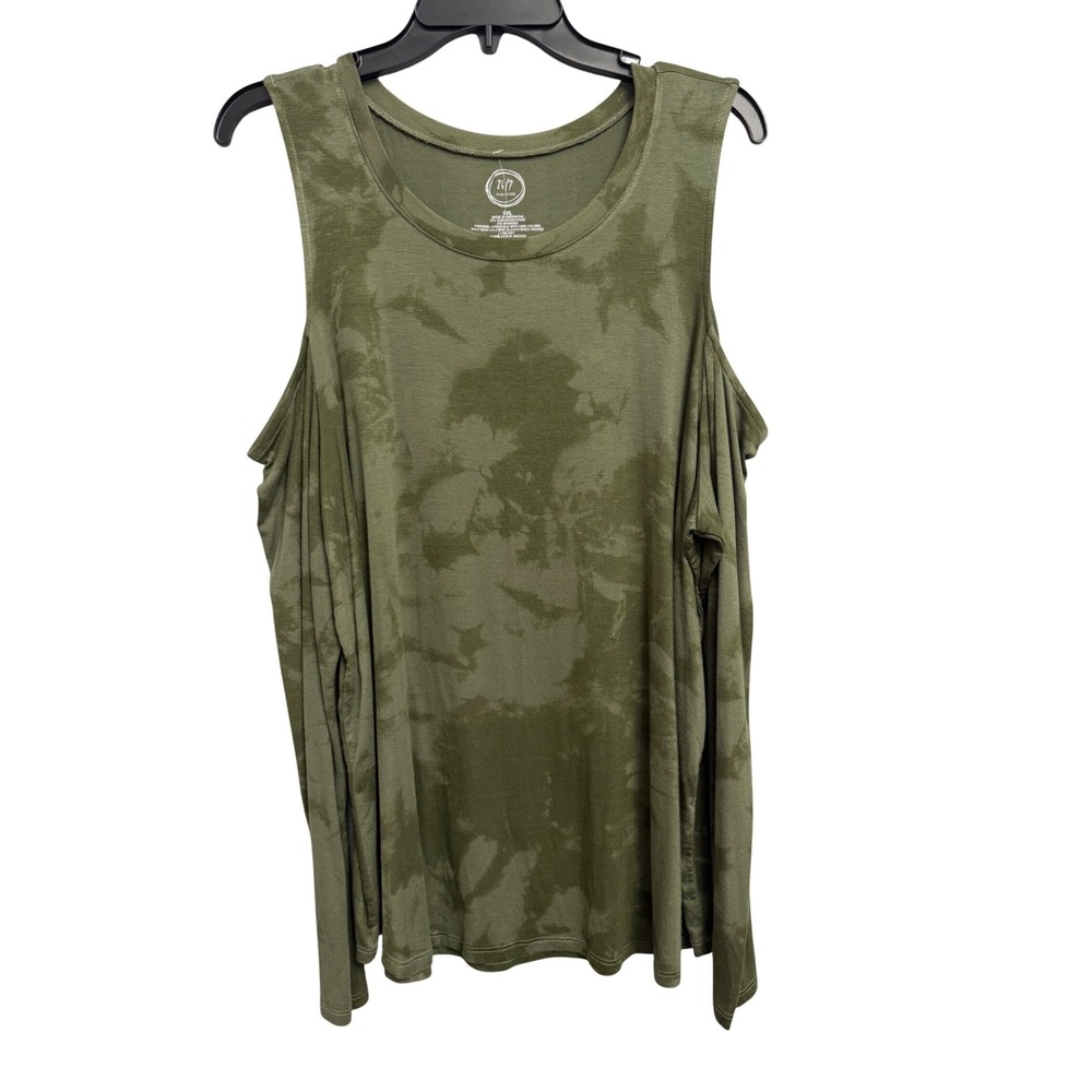 Maurices 24/7 Womens XXL Olive Green Tie Dye Cold Shoulder Long Sleeve Top NWT